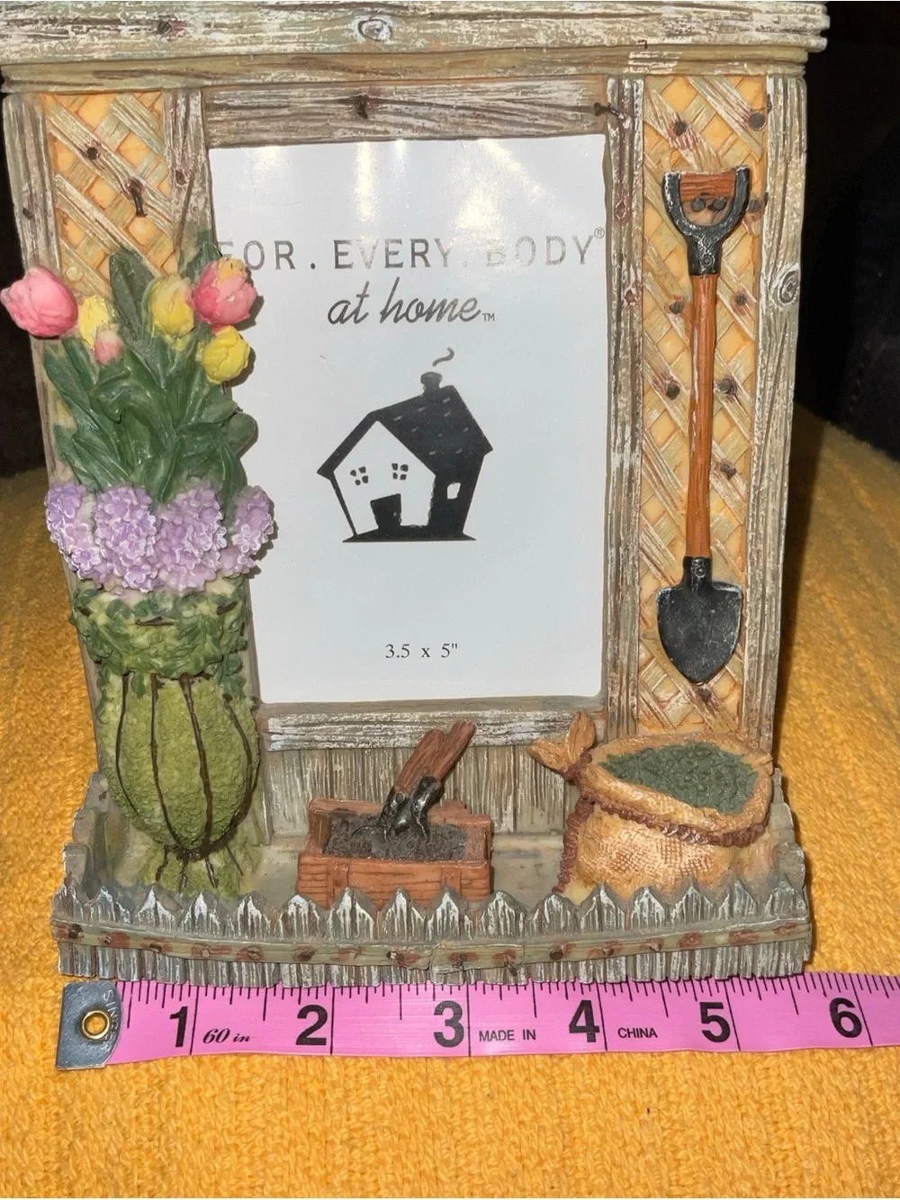Rustic Garden Photo Frame with Pink, Yellow & Purple Flowers 3.5” x 5” picture